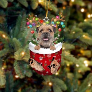 Border Terrier In Snow Pocket Christmas Ornament…
