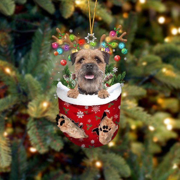 Border Terrier In Snow Pocket Christmas Ornament – Dog Memorial Gift – Flat Acrylic Dog Ornament