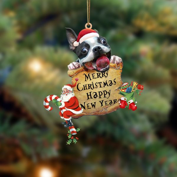Boston Terrier-Christams & New Year Two Sided Christmas Plastic Hanging Ornament