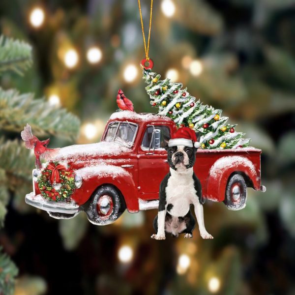 Boston Terrier Cardinal & Truck Two Sided Christmas Plastic Hanging Ornament
