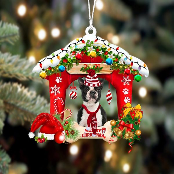 Boston Terrier Christmas House Two Sided Christmas Plastic Hanging Ornament – Dog Memorial Gift