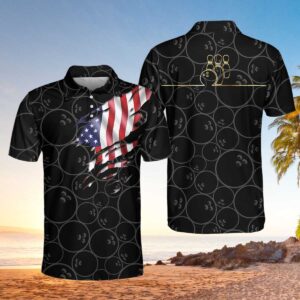 Bowling American Flag Short Sleeve Golf Polo Shirt For Men - Gifts For Golfers Men
