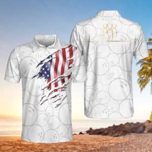 Bowling American Flag White Background Golf Polo Shirt For Men - Gifts For Golfers Men