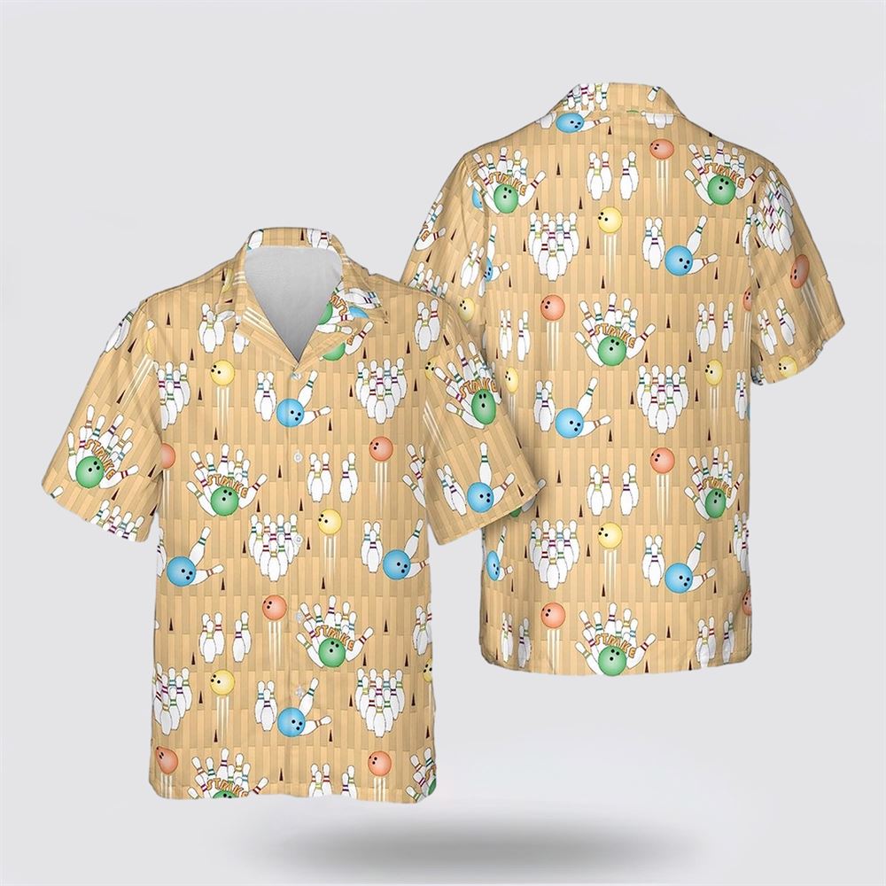 Bowling Blue Green & Yellow Pattern Bowling Hawaiin Shirt – Gift For Bowling Enthusiasts