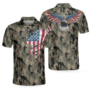 Bowling Camouflage American Eagle Flag Men’s Polo…