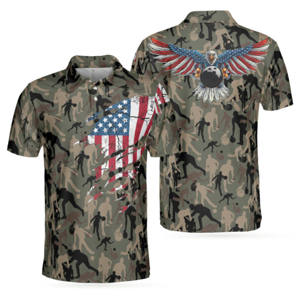 Bowling Camouflage American Eagle Flag Men’s Polo Shirts – Gifts For Young Adults