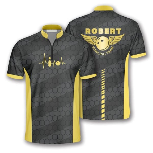 Bowling Heartbeat Honeycomb Pattern Bowling Personalized Names And Team Jersey Shirt – Gift For Bowling Enthusiasts
