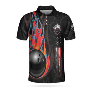 Bowling In Fire And American Flag Polo Shirt - Bowling Men Polo Shirt - Gifts To Get For Your Dad - Father's Day Shirt