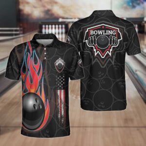 Bowling In Fire And American Flag Polo Shirt - Bowling Men Polo Shirt - Gifts To Get For Your Dad - Father's Day Shirt