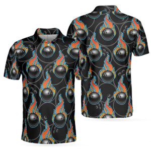 Bowling In Fire Seamless Pattern Polo Shirt…