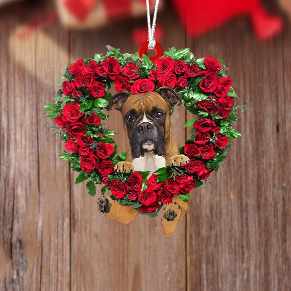 Boxer-Heart Wreath Two Sides Christmas Plastic Hanging Ornament – Funny Ornament
