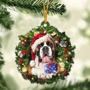 Boxer With Santa Hat Christmas Dog Ornaments…
