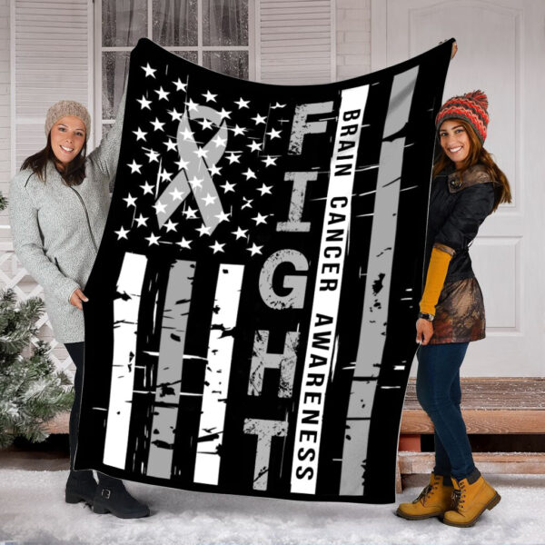Brain Cancer Awareness Fight Usa Flag Fleece Throw Blanket – Sherpa Fleece Blanket – Weighted Blanket To Sleep
