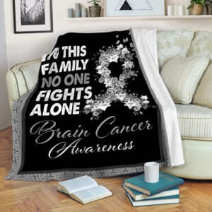 Brain Cancer No One Fights Alone Fleece Throw Blanket - Sherpa Fleece Blanket - Weighted Blanket To Sleep