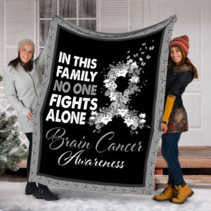 Brain Cancer No One Fights Alone Fleece Throw Blanket - Sherpa Fleece Blanket - Weighted Blanket To Sleep
