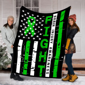 Brain Injury Awareness Fight Usa Flag Fleece Throw Blanket - Sherpa Fleece Blanket - Weighted Blanket To Sleep