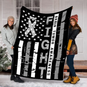 Brain Tumor Awareness Fight Usa Flag Fleece Throw Blanket - Sherpa Fleece Blanket - Weighted Blanket To Sleep