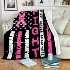 Breast Cancer Awareness Fight Usa Flag Fleece…