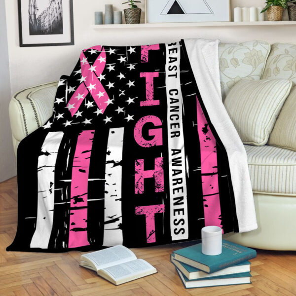 Breast Cancer Awareness Fight Usa Flag Fleece Throw Blanket – Sherpa Fleece Blanket – Weighted Blanket To Sleep