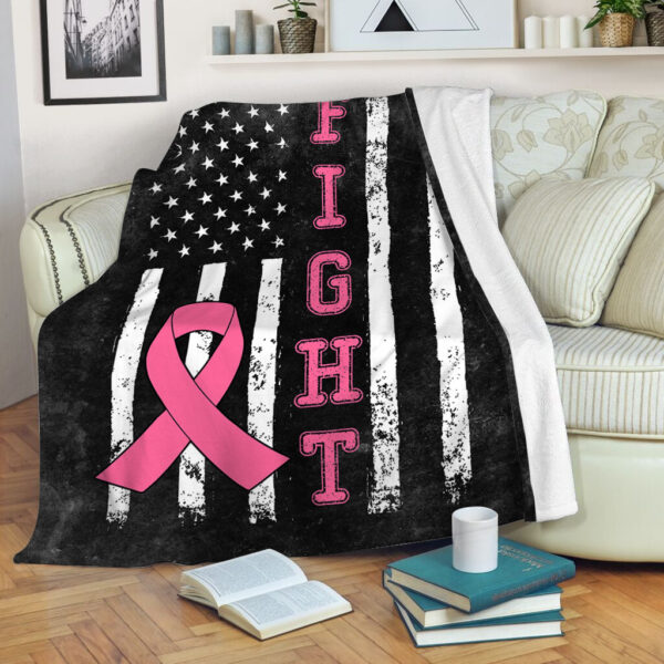 Breast Cancer Fight American Usa Flag Black Fleece Throw Blanket – Sherpa Fleece Blanket – Weighted Blanket To Sleep
