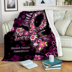Breast Cancer Flourish Fleece Throw Blanket - Sherpa Fleece Blanket - Weighted Blanket To Sleep