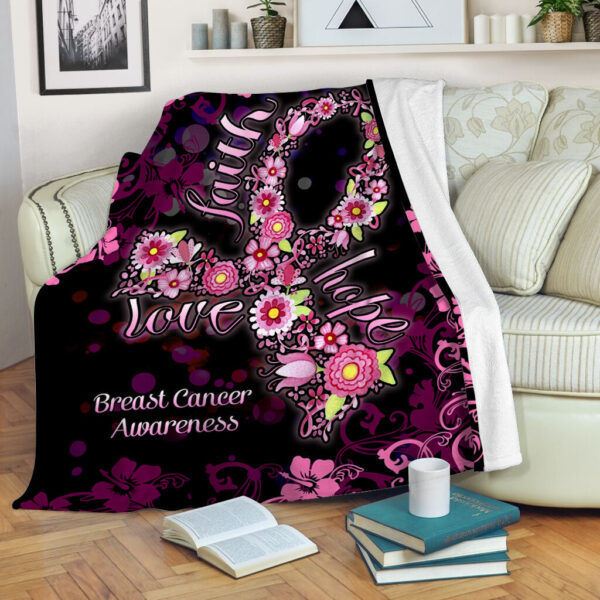 Breast Cancer Flourish Fleece Throw Blanket – Sherpa Fleece Blanket – Weighted Blanket To Sleep