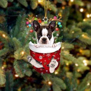 Brindle Boston Terrier In Snow Pocket Christmas…