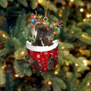 Brindle Boxer In Snow Pocket Christmas Ornament…