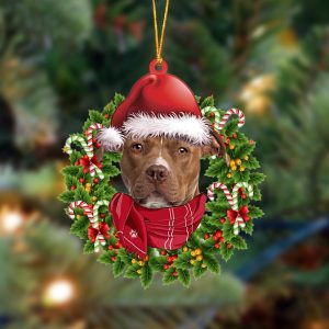 Brown American Staffordshire Terrier-Xmas Bandana Hanging Christmas…