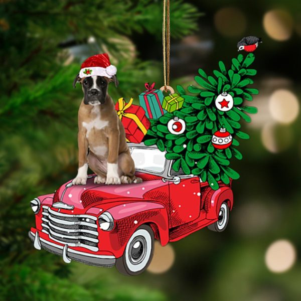 Brown Boxer-Pine Truck Hanging Christmas Plastic Hanging Ornament – Gifts For Dog Lovers
