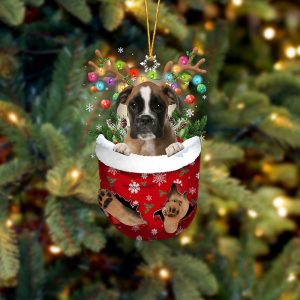 Brown Boxer In Snow Pocket Christmas Ornament…