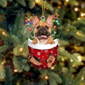 Brown French Bulldog In Snow Pocket Christmas…