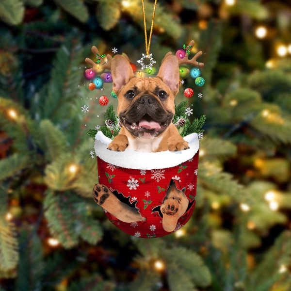 Brown French Bulldog In Snow Pocket Christmas Ornament – Flat Acrylic Dog Ornament