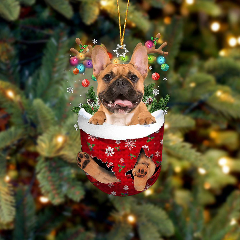 Brown French Bulldog In Snow Pocket Christmas Ornament – Flat Acrylic Dog Ornament Brown French Bulldog In Snow Pocket Christmas Ornament – Flat Acrylic Dog Ornament