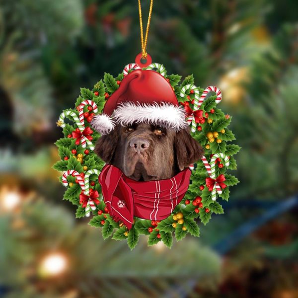 Brown Newfoundland-Xmas Bandana Hanging Christmas Plastic Hanging Ornament