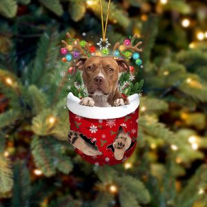 Brown Pitbull In Snow Pocket Christmas Ornament…