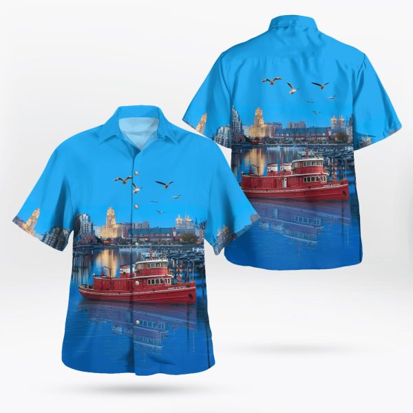 Buffalo, New York, Buffalo Fire Department Edward M. Cotter Fireboat Hawaiian Shirt – Gifts For Firefighters In Buffalo, NY