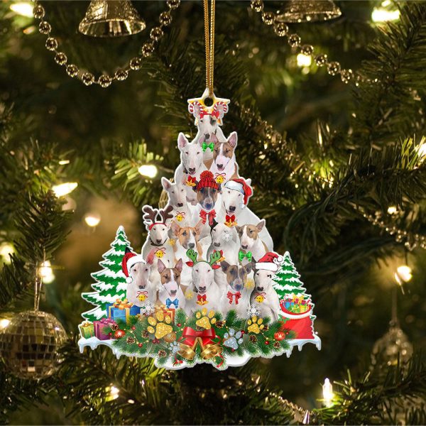 Bull Terrier Full The Christmas Tree-Two Sided Christmas Plastic Hanging Ornament