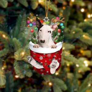 Bull Terrier In Snow Pocket Christmas Ornament…