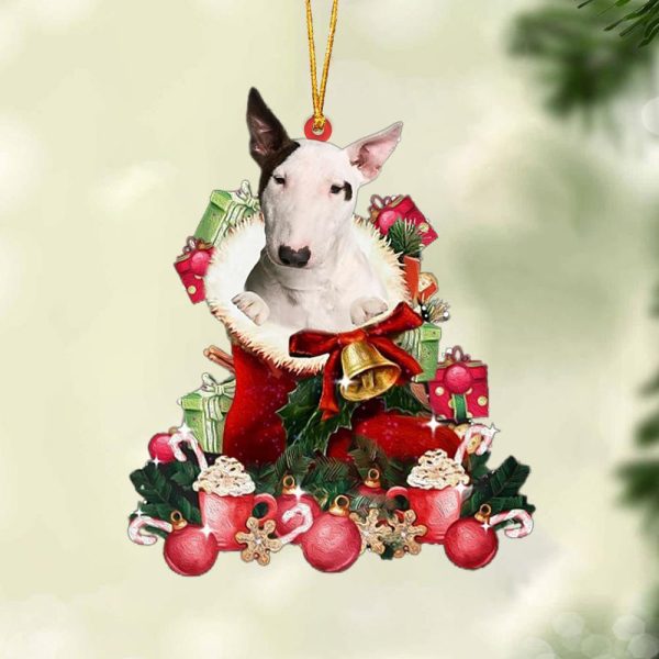 Bull Terrier Red Boot Hanging Christmas Plastic Hanging Ornament – Funny Ornament