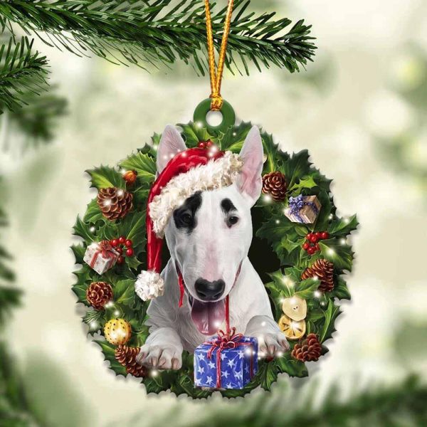 Bull Terrier With Santa Hat  Christmas Dog Ornaments  Best Xmas Gifts