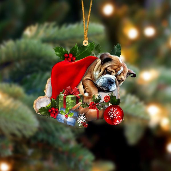 Bulldog-Sleeping In Hat Two Sides Christmas Plastic Hanging Ornament – Christmas Decor