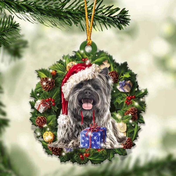Cairn Terrier With Santa Hat  Christmas Dog Ornaments  Best Xmas Gifts