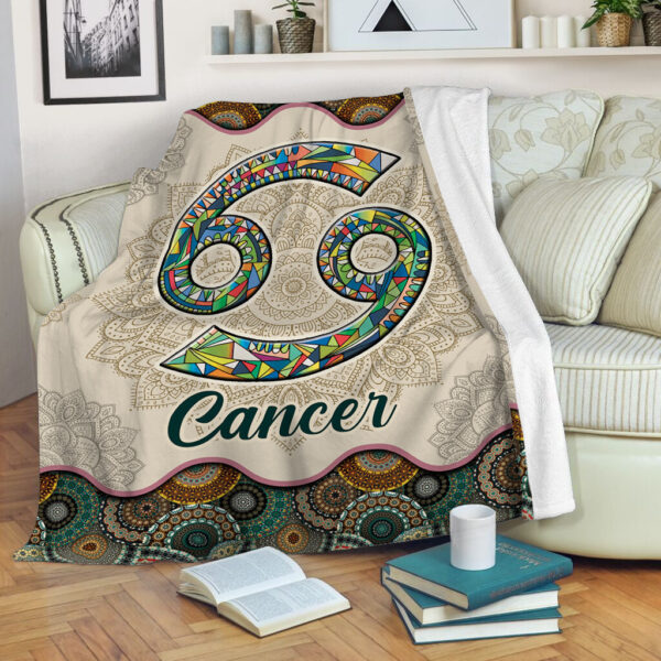 Cancer Vintage Mandala Symbol Fleece Throw Blanket – Sherpa Fleece Blanket – Soft Lightweight Blanket