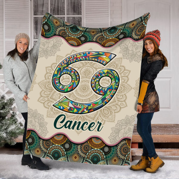 Cancer Vintage Mandala Symbol Fleece Throw Blanket – Sherpa Fleece Blanket – Soft Lightweight Blanket