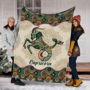 Capricorn Vintage Mandala Fleece Throw Blanket - Sherpa Fleece Blanket - Soft Lightweight Blanket
