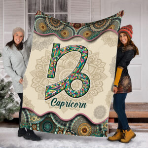 Capricorn Vintage Mandala Symbol Fleece Throw Blanket - Sherpa Fleece Blanket - Soft Lightweight Blanket