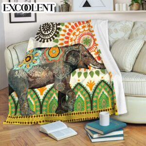 Caravan Elephants Flower Fleece Throw Blanket –…