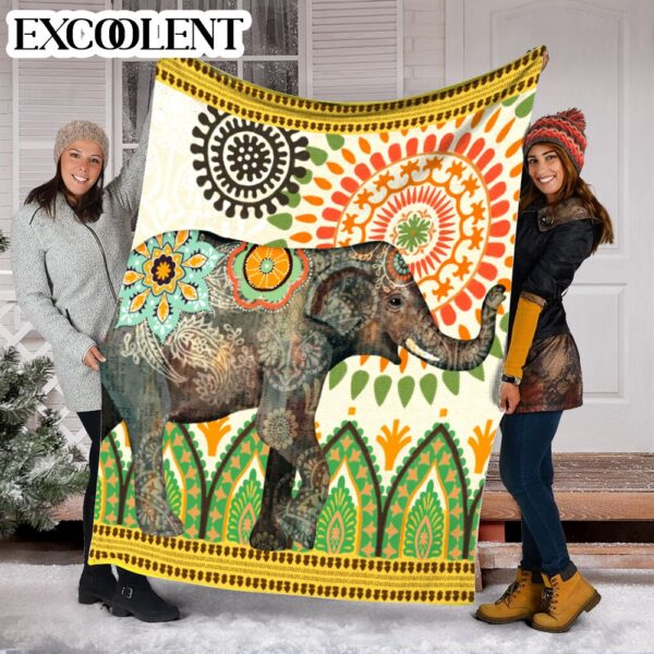Caravan Elephants Flower Fleece Throw Blanket – Soft And Cozy Blanket – Best Weighted Blanket For Adults
