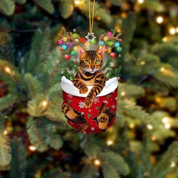 Cat Bengal In Snow Pocket Christmas Ornament – Christmas Gift For Friends – Flat Acrylic Cat Ornament